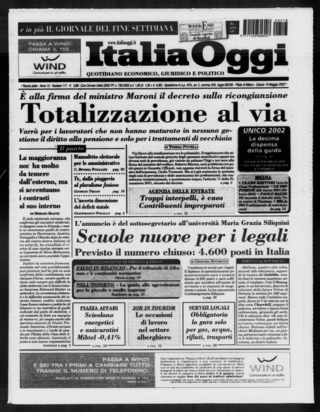 Italia oggi : quotidiano di economia finanza e politica